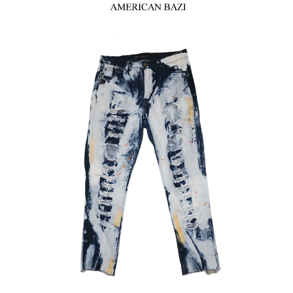 AMERICAN BAZI Denim - AMERICAN BAZI SKINNY BLEACH PAINTED DISTRESSED JEANS SIZE L